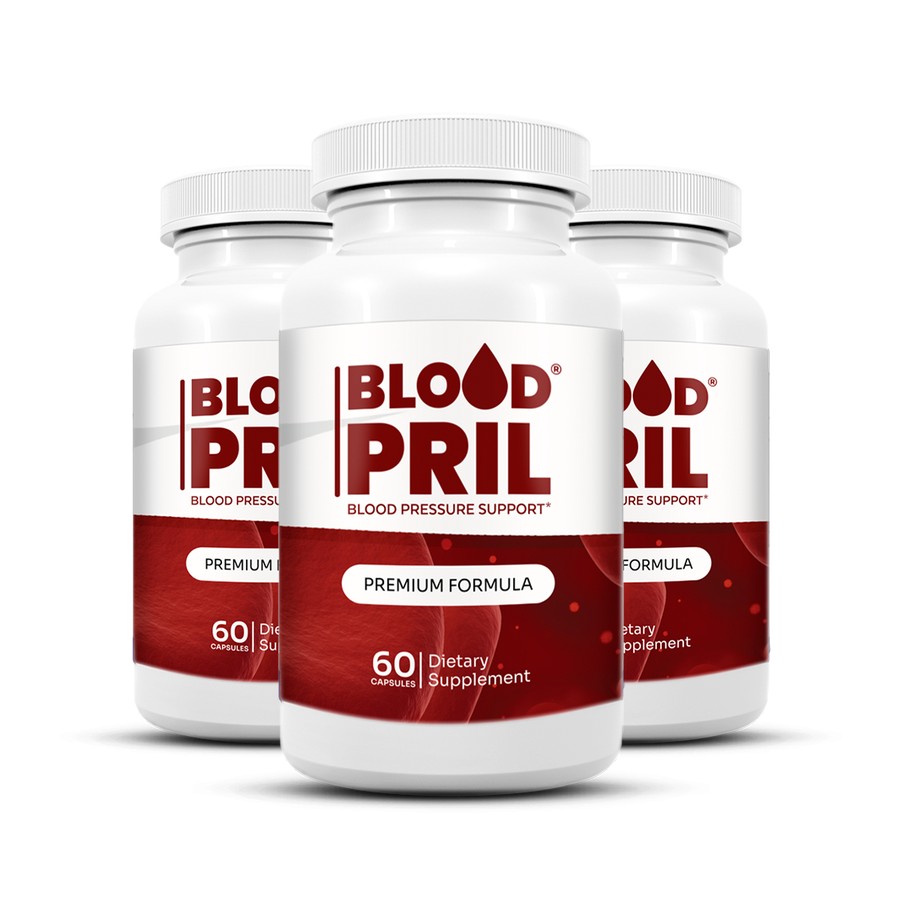 Bloodpril official website — three bottles of Bloodpril Blood Pressure Support, 60 capsules each